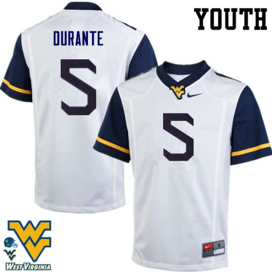 Youth West Virginia Mountaineers NCAA #5 Jovon Durante White Authentic Nike Stitched College Football Jersey FZ15W11HM